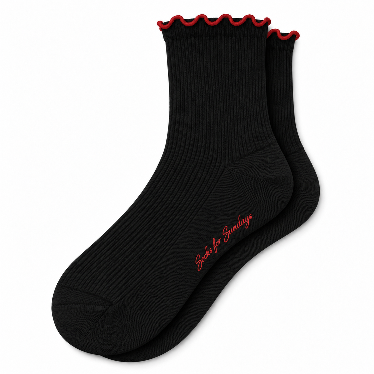 Women's Ribbed Ruffle Socks – Black